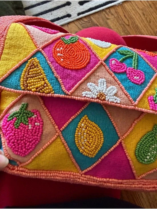 Coral beaded Patchwork Shoulder Bag - Picture 10 of 13